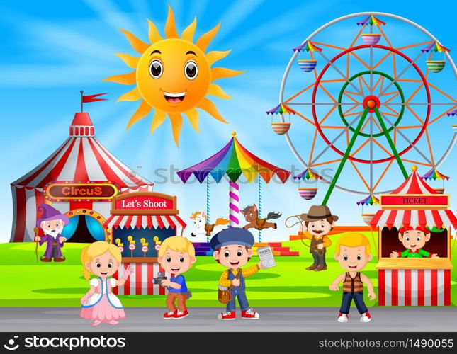 People having fun in amusement park