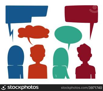 People heads with speech bubbles. Feedback and forum discussion vector concept. Communication people, illustration of colored speech bubble discussion people. People heads with speech bubbles. Feedback and forum discussion vector concept