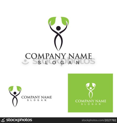 People health and leaf green logo and symbol vector