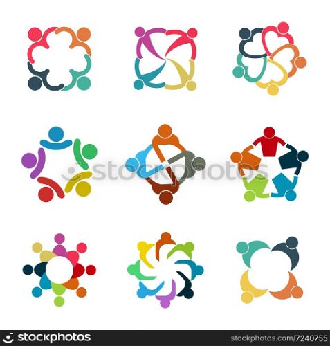 people heart in a circle holding hands.The summit workers are meeting in the same power room,vector illustrator
