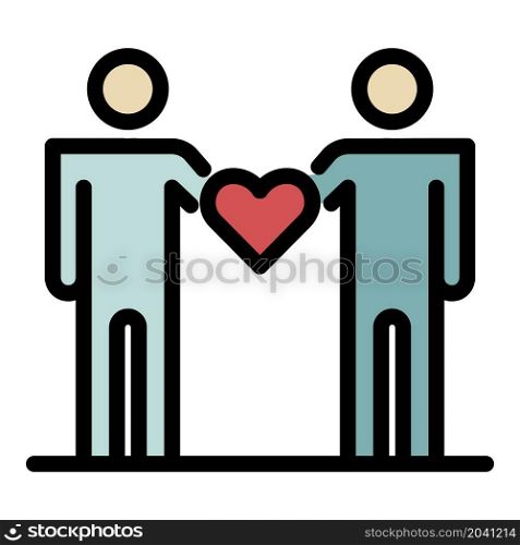 People hold heart icon. Outline people hold heart vector icon color flat isolated. People hold heart icon color outline vector