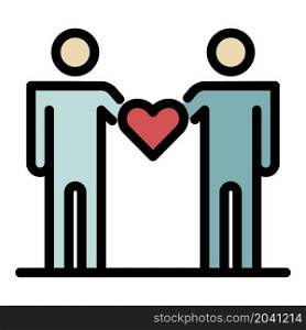 People hold heart icon. Outline people hold heart vector icon color flat isolated. People hold heart icon color outline vector