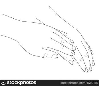 People holding hands consolation encourage. outline style. Love and support concept. Vector illustration.