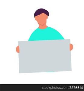 People holding placard vector illustration. Demonstration protest standing character activist with board. Meeting message protester blank and political advertising picket. Announcement human c&aign