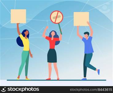 People holding protest placards. Meeting, protesters, activists flat vector illustration. Politics, protest, activism concept for banner, website design or landing web page