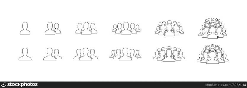 People icons. People vector icons, isolated. People in line design. Man and woman. Business Persons symbols. Team or group icons. Vector illustration
