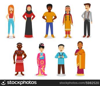 People Icons Set . Different people icons set with Japanese Indian and Afro-American flat isolated vector illustration