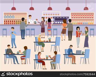 People in a cafe. Lunch break. Beverages. Coffee time. Vector illustration
