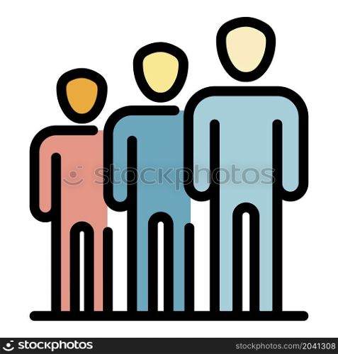 People in a row icon. Outline people in a row vector icon color flat isolated. People in a row icon color outline vector