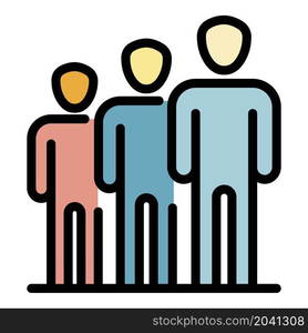 People in a row icon. Outline people in a row vector icon color flat isolated. People in a row icon color outline vector