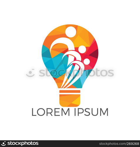 People in light bulb vector design. Corporate business and industrial creative logotype symbol.Brainstorming and teamwork concept.