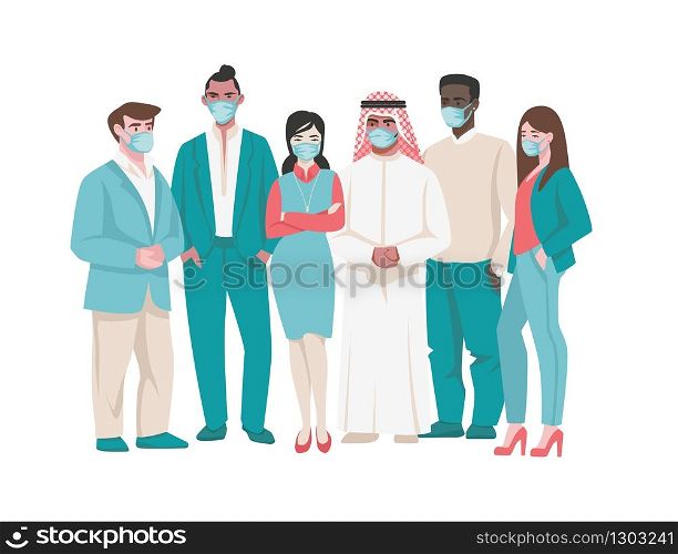 People in medical mask. Cartoon diverse characters in medical face masks, coronavirus prevention and quarantine. Vector illustrated air pollution and respiratory organs infection protect. People in medical mask. Cartoon diverse characters in medical face masks, coronavirus prevention and quarantine. Vector air pollution and dise