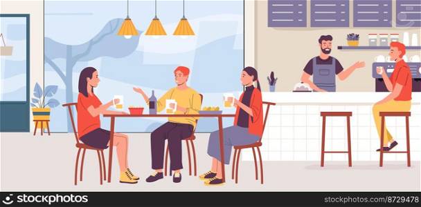 People in restaurant, friend drink beer in pub. Illustration of restaurant people with beverage, party fun together celebration. People in restaurant, friend drink beer in pub