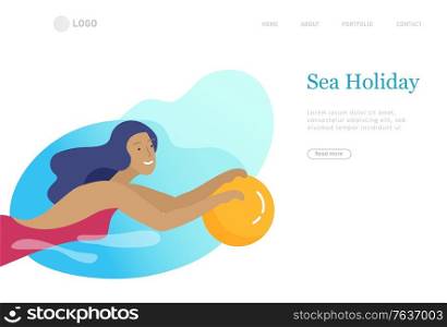 People in sea, pool or ocean performing activities. Men or women swimming in swimwear, diving, surfing, lying on floating air mattress, playing ball. Cartoon vector. People family and children in sea, pool or ocean performing activities. Men or women swimming in swimwear, diving, surfing, lying on floating air mattress, playing ball. Cartoon vector