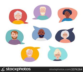 People in speech bubbles. Neighborhood chat, remote communication diverse persons vector concept. Illustration communication people speech conversation. People in speech bubbles. Neighborhood chat, remote communication diverse persons vector concept