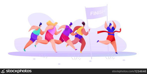 People in sportswear shorts and t-shirt finish marathon on an abstract background. Vector illustration