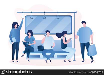 People in the subway,Male and female characters,humans sitting and standing in metro,scene in transport,trendy style vector illustration