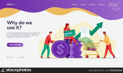 People investing their money in venture fund vector illustration. Business people financing high potential company innovation. Money transaction with credit card 