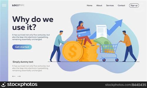 People investing their money in venture fund vector illustration. Business people financing high potential company innovation. Money transaction with credit card 
