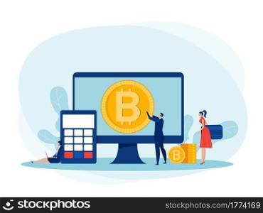 People Investments for bitcoin and blockchain. mining, currency, Bitcoin digital business concept vector illustrator.