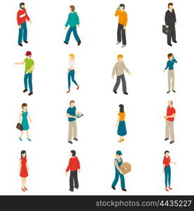 People Isometric Icons Set. Isometric icons set of different people diverse by job education level sex clothes hairs isolated vector illustration