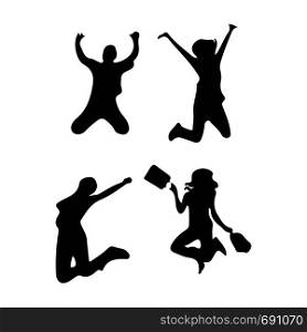 people jumping and flying vector set black