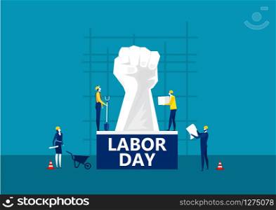 people Labor Day card on city construction background