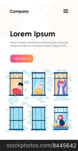 People living in one building. Apartment, window, neighbor flat vector illustration. Lifestyle and neighborhood concept for banner, website design or landing web page
