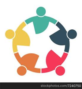 People logo. Group teamwork symbol of five persons,Vector llustration