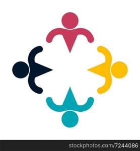 People logo. Group teamwork symbol of four persons in a circle,Vector illustration