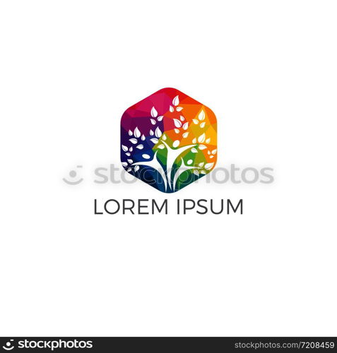 People logo tree logo vector design. Healthy person people tree eco and bio icon human character icon nature care symbol.