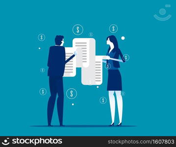 People looking long paper bills. Concept business money bill vector illustration, Debt or Tax