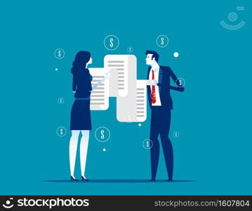 People looking long paper bills. Concept business money bill vector illustration, Debt or Tax