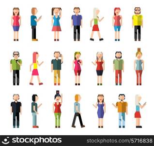 People male and female pixel avatar group decorative icons set isolated vector illustration