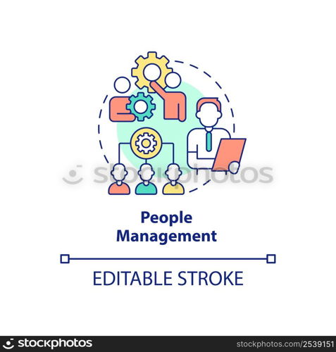 People management concept icon. Top skill for college student resume abstract idea thin line illustration. HR competencies. Isolated outline drawing. Editable stroke. Arial, Myriad Pro-Bold fonts used. People management concept icon