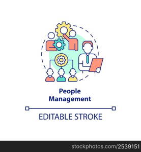 People management concept icon. Top skill for college student resume abstract idea thin line illustration. HR competencies. Isolated outline drawing. Editable stroke. Arial, Myriad Pro-Bold fonts used. People management concept icon