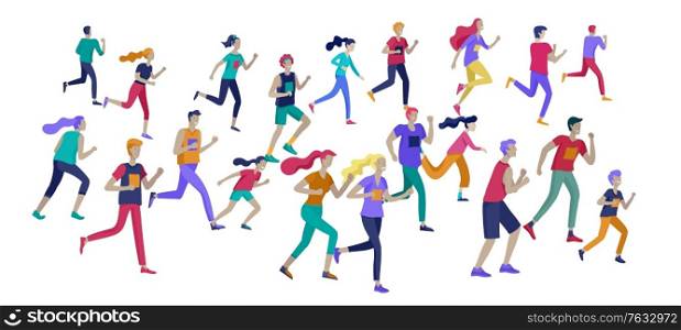 People Marathon Running Sport race sprint, concept illustration running men and women wearing sportswer in landscape. Jogging at Training. Healthy Active Speed Exercise. Cartoon Vector Illustration. People Marathon Running Sport race sprint, concept illustration running men and women wearing sportswer in landscape. Jogging at Training. Healthy Active Speed Exercise. Cartoon Vector