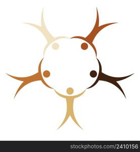 People of different races in a circle holding hands, vector concept symbol friendship nations peoples of the world, sign peace and unification of nations