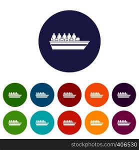 People on ship set icons in different colors isolated on white background. People on ship set icons