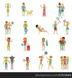 People on vacation beach party summer holidays set isolated vector illustration. Vacation People Set