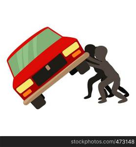 People overturned car icon. Cartoon illustration of people overturned vector icon for web. People overturned car icon, cartoon style