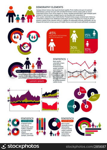 People population vector infographics with business charts, diagrams ...