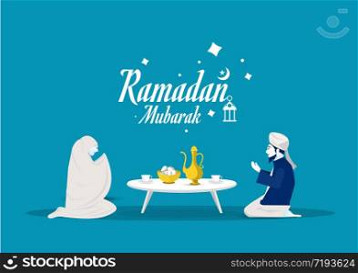 people prayer to god before eat fasting ramadan kareem vector illustrator.