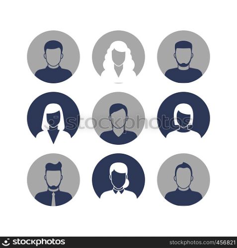 People profile silhouettes icons in circle frames. Vector illustration. People profile silhouettes icons