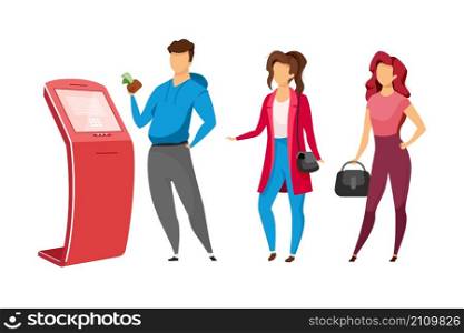 People queue to terminal semi flat color vector characters. Waiting figures. Full body people on white. Service isolated modern cartoon style illustration for graphic design and animation. People queue to terminal semi flat color vector characters