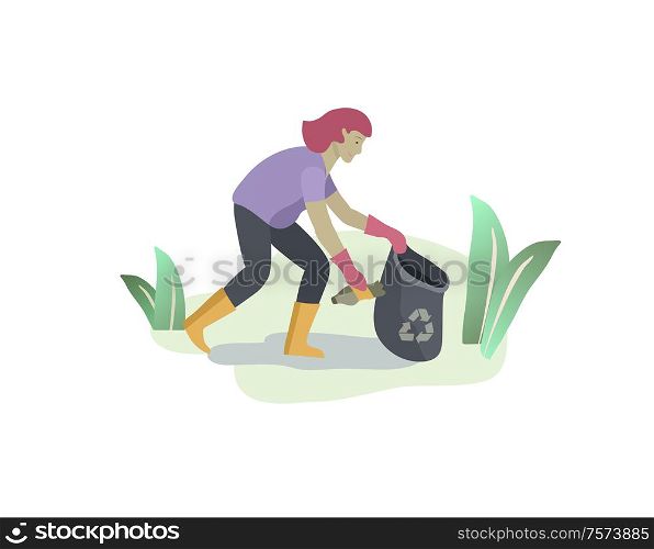 people Recycle Sort organic Garbage in different container for Separation to Reduce Environment Pollution. Woman collect garbage in bag or container. Environmental day vector cartoon illustration. people and children Recycle Sort organic Garbage in different container for Separation to Reduce Environment Pollution. Family with kids collect garbage. Environmental day vector cartoon