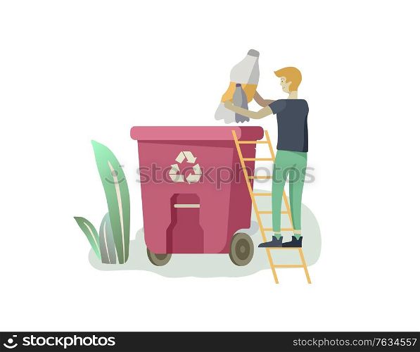people Recycle Sort organic Garbage in different container for Separation to Reduce Environment Pollution. Man collect plastic garbage in bag or container. Environmental day vector cartoon illustration. people Recycle Sort organic Garbage in different container for Separation to Reduce Environment Pollution. Man collect garbage in bag or container. Environmental day vector cartoon