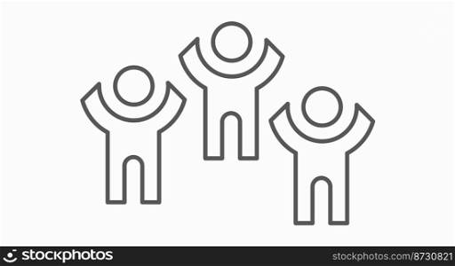 People rejoice stick fugure line icon. The crowd cheers simple sign. Dancing men. Standing ovation. Flat vector illustration isolated on white background.. People rejoice stick fugure line icon. Flat vector illustration isolated on white