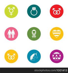 People relation icons set. Flat set of 9 people relation vector icons for web isolated on white background. People relation icons set, flat style