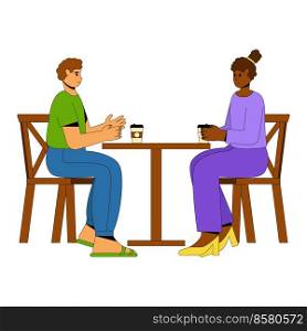 People relax and drink coffee. Romantic atmosphere, friends chatting. Flat vector illustration. People relax and drink coffee. Romantic atmosphere, friends chatting. Flat vector illustration.